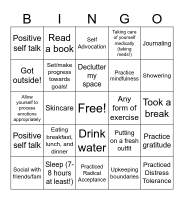 Self-Care Bingo! Bingo Card
