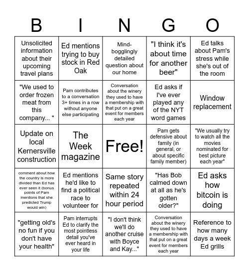 Nightmare Bingo Card
