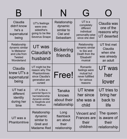 Undertaker and Claudia Bingo Card