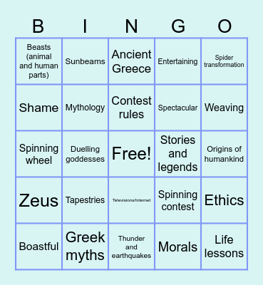 Arachne the weaver Bingo Card