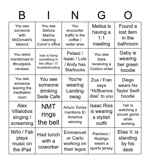 Landing Bingo Card