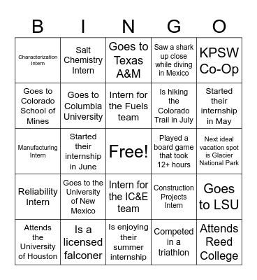 Meet the Interns Bingo - KPSW Bingo Card