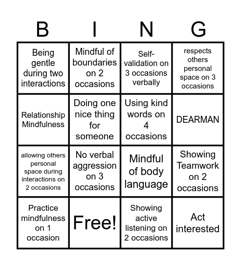 SKILLS BINGO Card