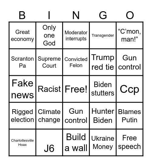 Debate Bingo Card