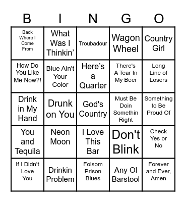 Country Roads Bingo Card