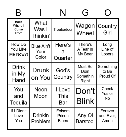 Country Roads Bingo Card