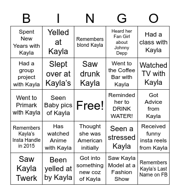 Kayla Bingo Card