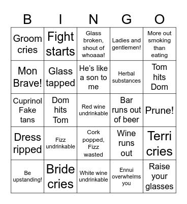 Wedding Bingo… Bingo Card