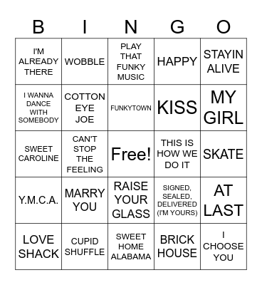 POPULAR WEDDING SONGS Bingo Card