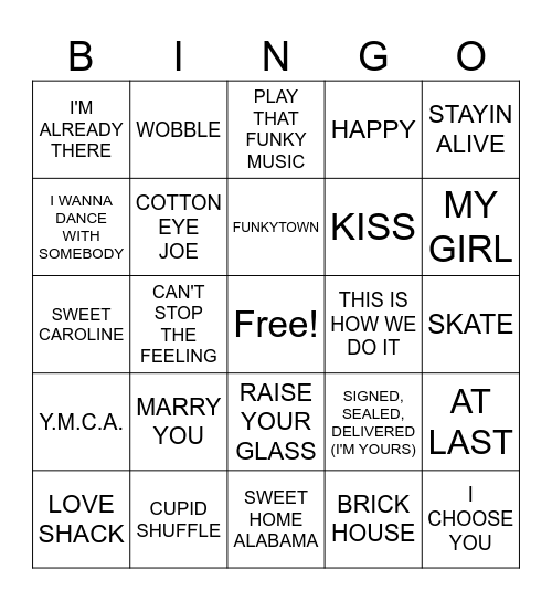 POPULAR WEDDING SONGS Bingo Card