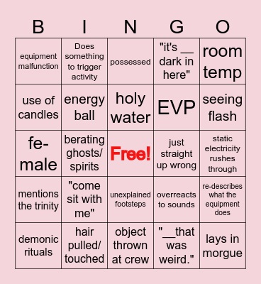 Ghost Adventurer's Bingo Card