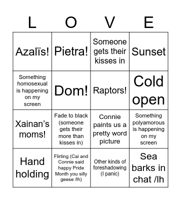 Xainan CHAOS Backstory Episode! Bingo Card