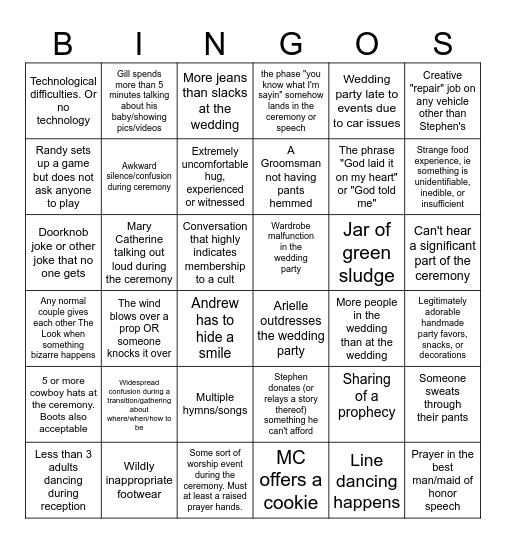 Wedding BINGO Card