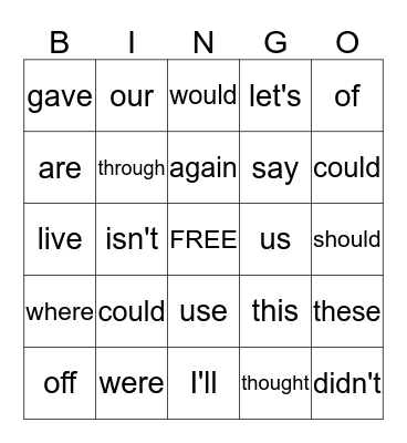 Evie's Bingo Game-- 1st Grade Words Bingo Card