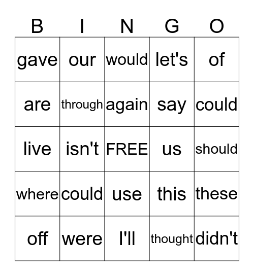 Evie's Bingo Game-- 1st Grade Words Bingo Card