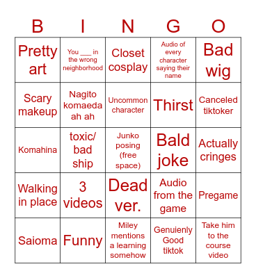 Danganronpa tiktok bingo Card