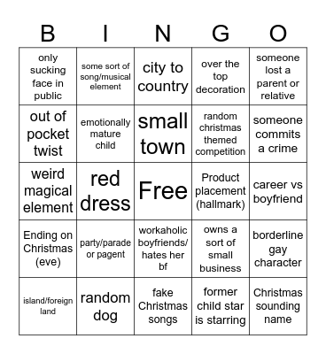 Hallmark Bingo Card