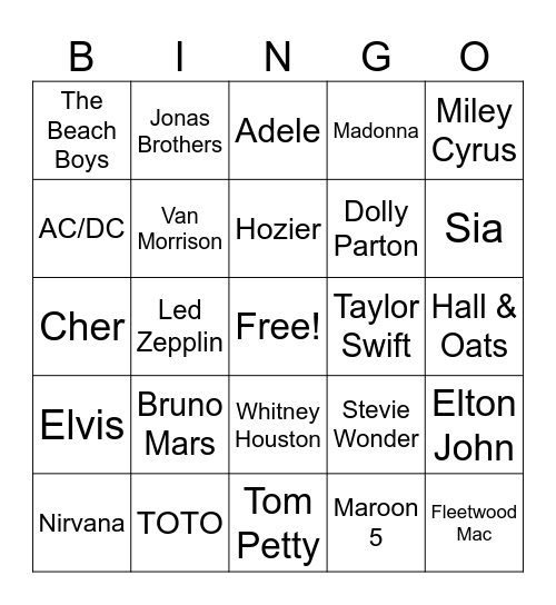Music Bingo Card