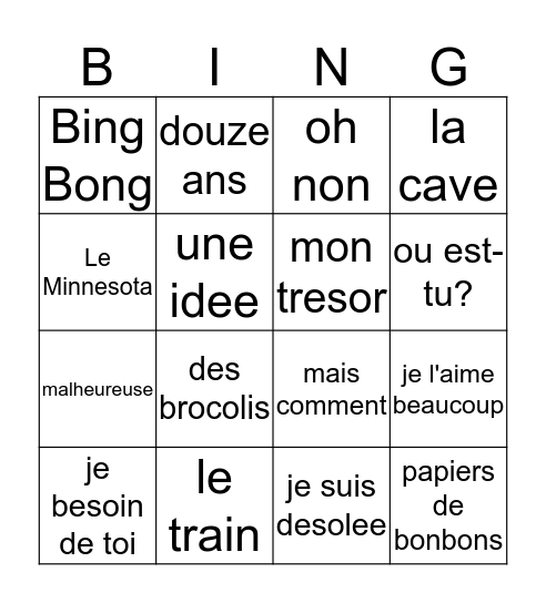 Sens dessus dessous 3 Bingo Card