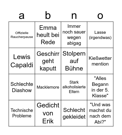 Abiball Bingo Card