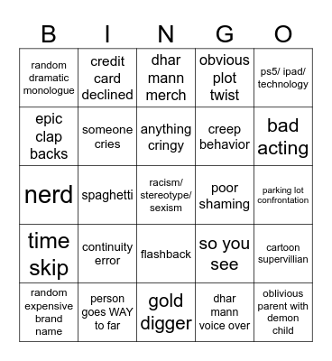 dhar mann drinking game Bingo Card