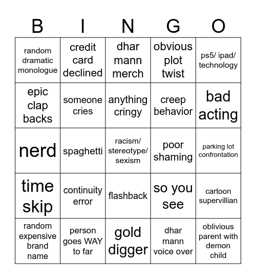 dhar mann drinking game Bingo Card