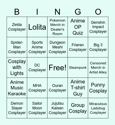 Anime Convention Bingo Card