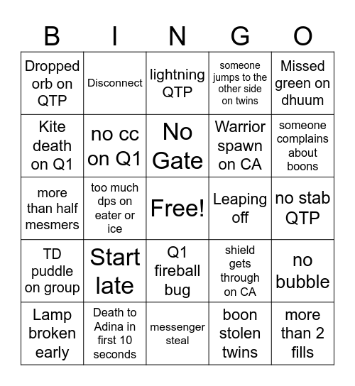 Unkindness Raid Bingo Card