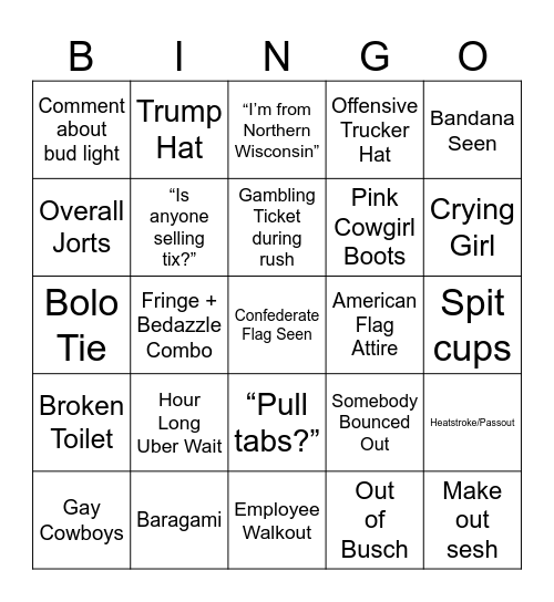 Kenny Chesney Board Bingo Card