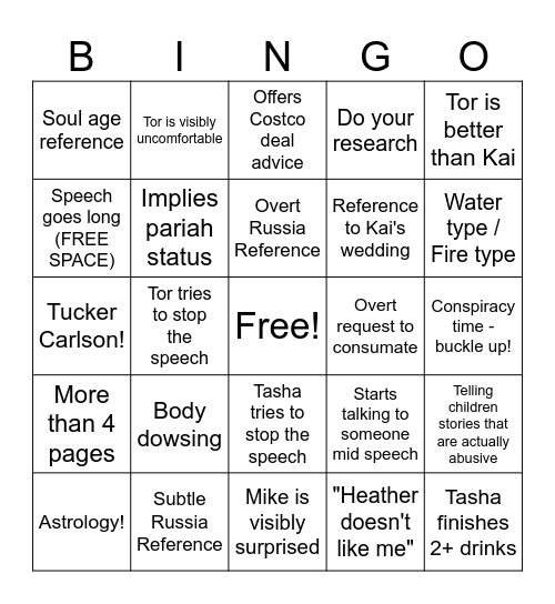 Gabbi's Big Day - the Speech Bingo Card