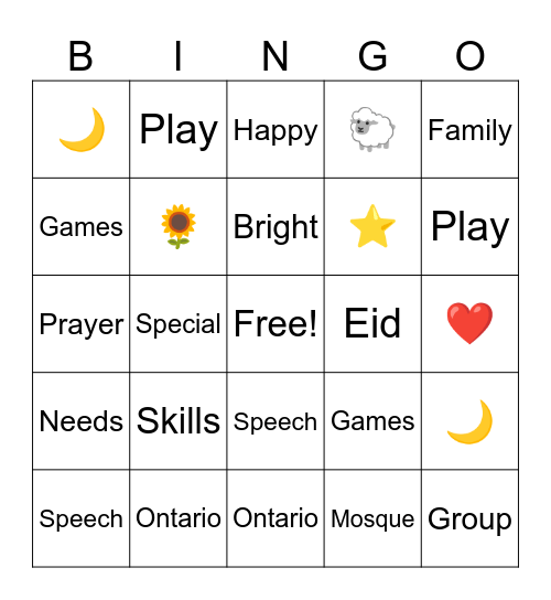 E I D     P A R T Y Bingo Card