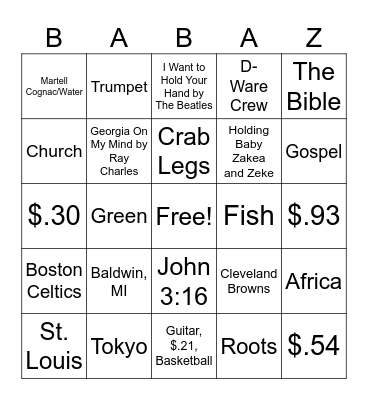 Baba Bingo Card