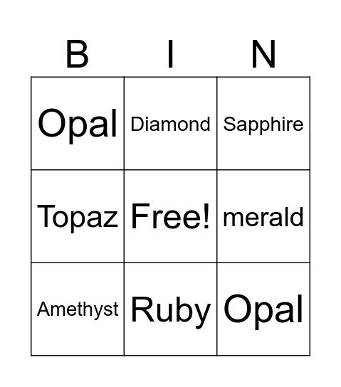 Untitled Bingo Card