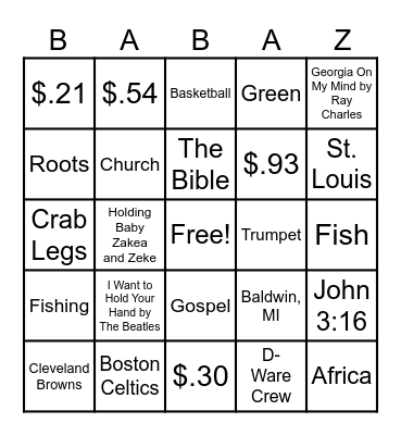 Baba Bingo Card