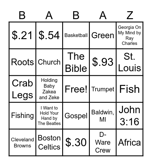 Baba Bingo Card