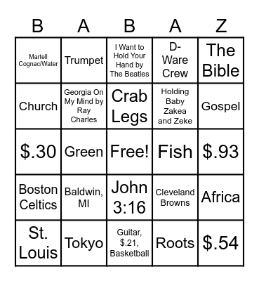 Baba Bingo Card