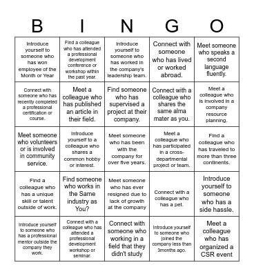 Networking Bingo Card