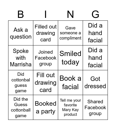 Sparkle with Marrisha Bingo Card