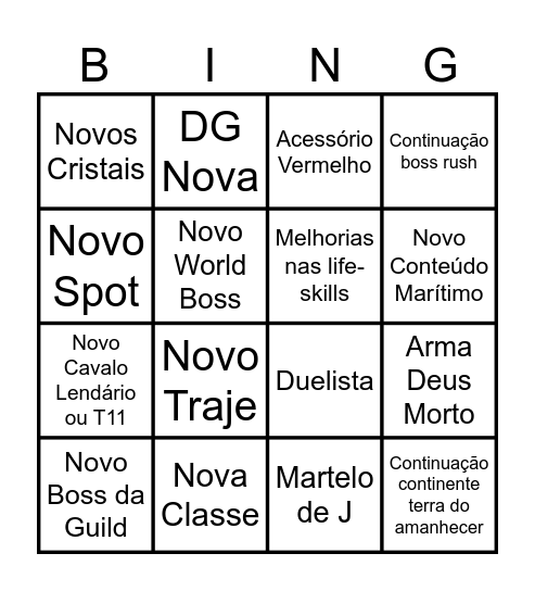 Shaw's Bingo! Bingo Card