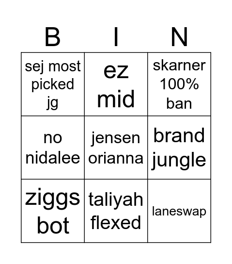 Baron Bingo Card