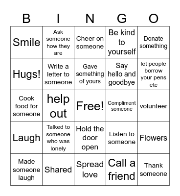 Kindness bingo Card