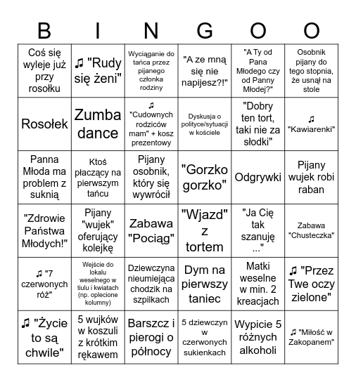 Weselne bingo Card