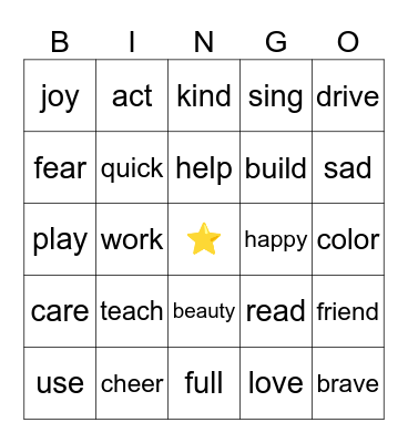 Suffix Bingo Card