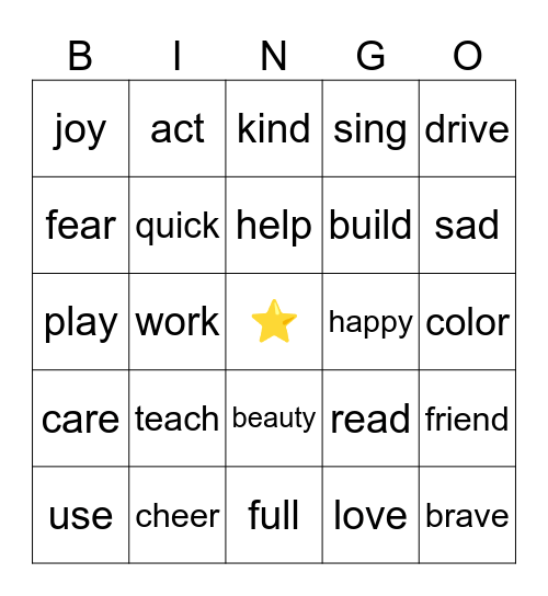 Suffix Bingo Card