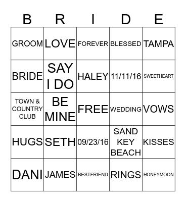 Bridal shower bingo Card