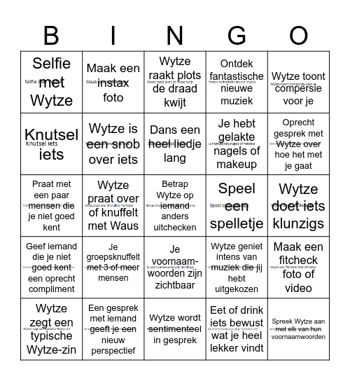 Wytze Bingo Card