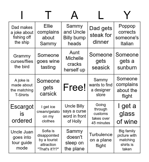 Italy Bingo Card