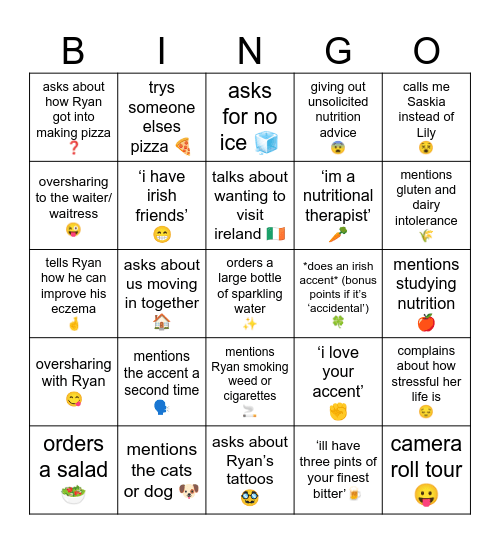 Mum meeting Ryan Bingo Card