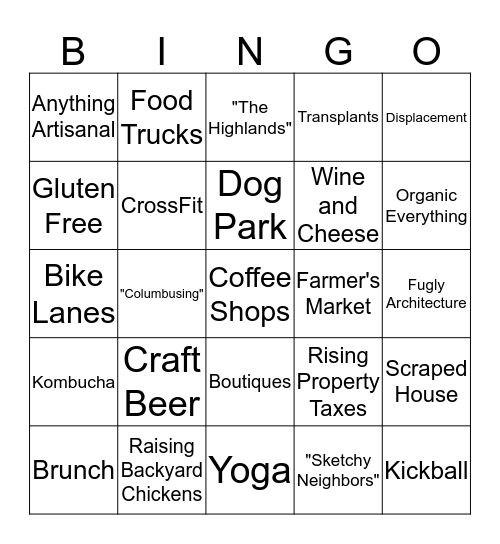 Gentrification Bingo Card