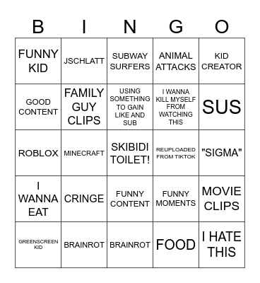 YOUTUBE SHORTS Bingo Card
